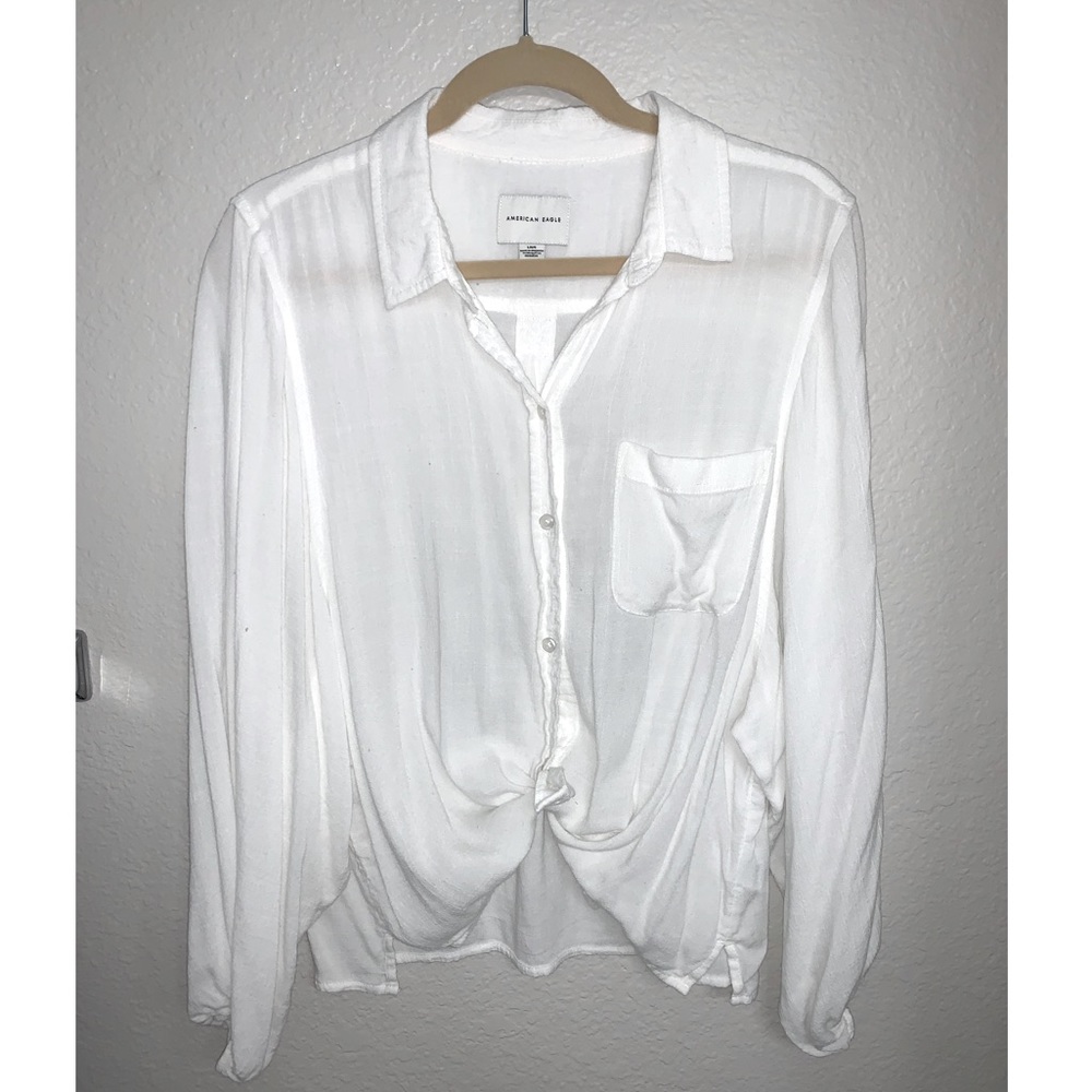 White button up front tie shirt
